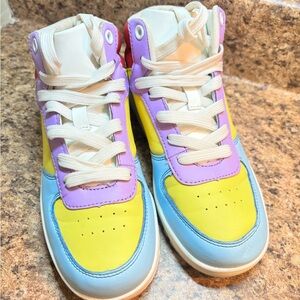 Kids High-Top Sneakers in Yellow, Blue & Purple